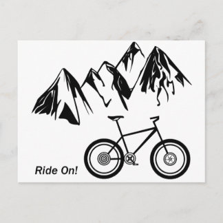 Ride On! Mountain Bike Silhouette w/ Mountains Postcard