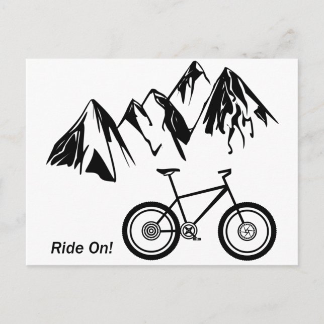 Ride On! Mountain Bike Silhouette w/ Mountains Postcard (Front)