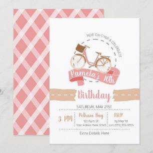 Ride On Over Bicycle Birthday Invitation   Pink
