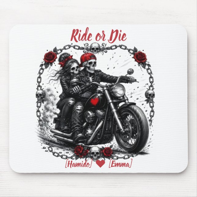 Ride or Die Personalised Skeleton Couple Mouse Mat (Front)