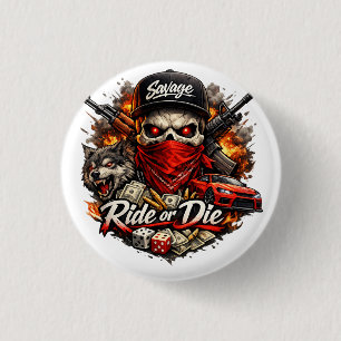 Ride or Die Skull Wolf Streetwear Design 3 Cm Round Badge