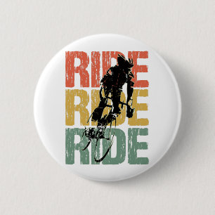 Ride Ride Ride Vintage Bicycle Rider 6 Cm Round Badge