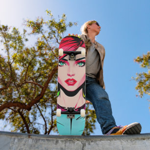 Ride the Artistic Vibe: Cute Pop Art Girl Skateboard