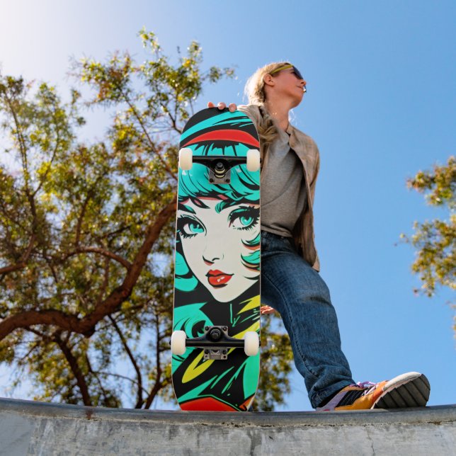 Ride the Artistic Vibe: Cute Pop Art Girl Skateboard (Outdoor 1)