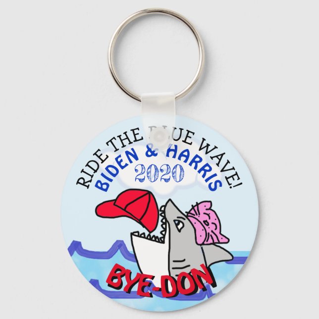 Ride the Blue Wave Biden and Harris 2020 Election Key Ring (Front)