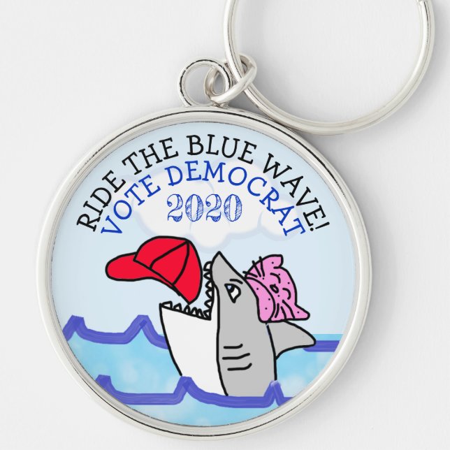 Ride the Blue Wave, Vote Democrat 2020 Election Key Ring (Front)