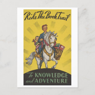 "Ride the Book Trail" Vintage Library Poster  Postcard