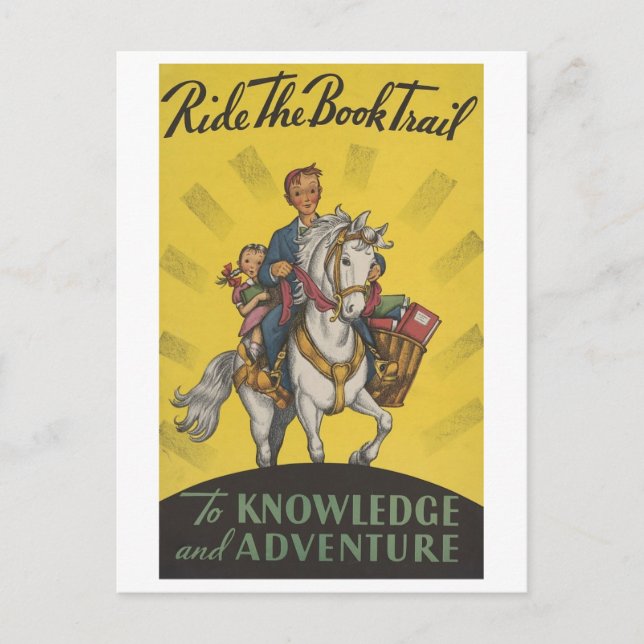"Ride the Book Trail" Vintage Library Poster  Postcard (Front)