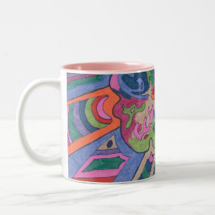 Ride the Groovy Rainbow, abstract Two-Tone Coffee Mug