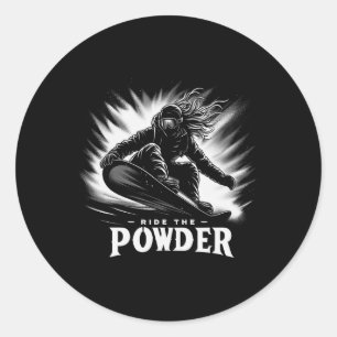 Ride The Powder Snowboard Tee - Snowboarder Silhou Classic Round Sticker