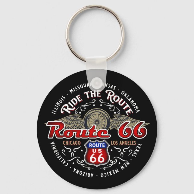 RIDE THE ROUTE US 66 BIKER ROAD TRIP MOTORCYCLE KEY RING (Front)