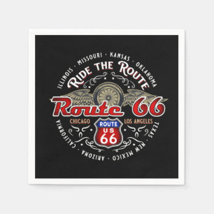 RIDE THE ROUTE US ROUTE 66 BIKER MOTORCYCLE PAPER NAPKIN