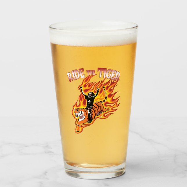 Ride The Tiger Vintage Heavy Metal Illustration Glass (Front Filled)
