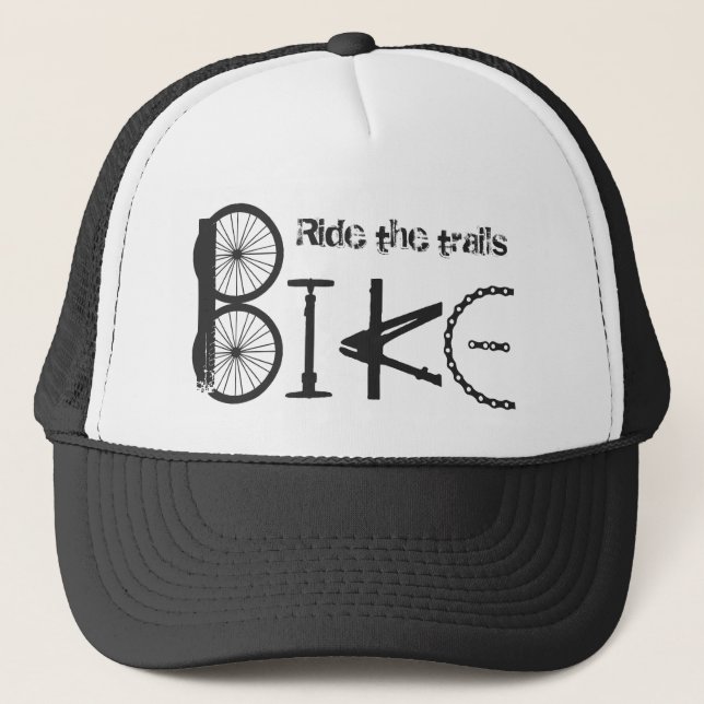 Ride the Trails Inspirational Motivational Biking  Trucker Hat (Front)