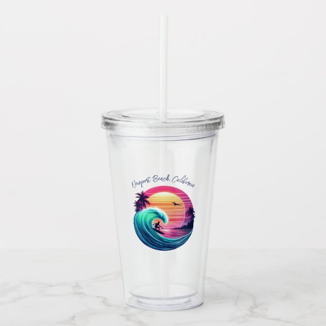 Ride the Wave at Sunset Acrylic Tumbler (Front)