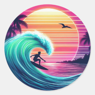 Ride the Wave at Sunset Classic Round Sticker