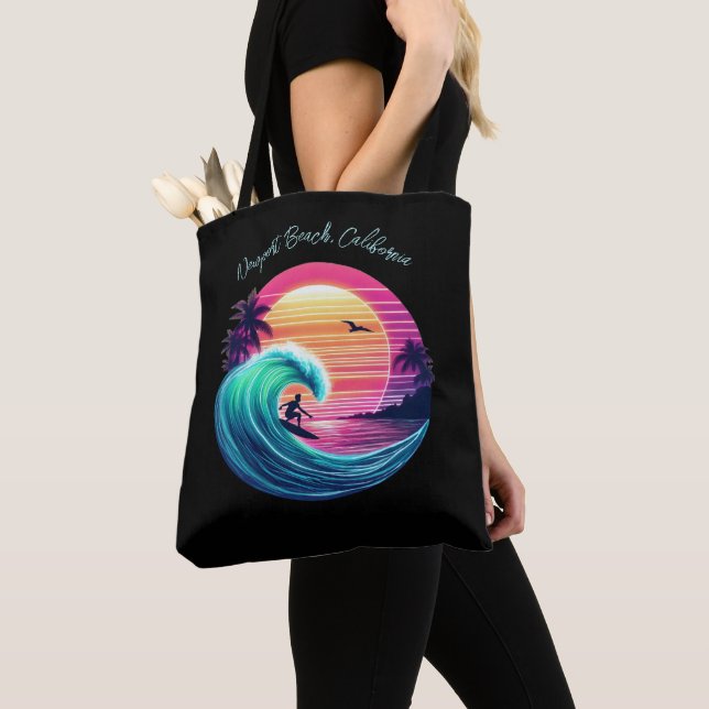 Ride the Wave at Sunset Tote Bag (Close Up)