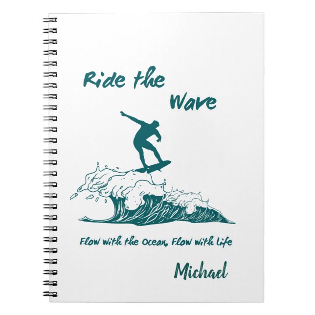 "Ride the Wave" Inspirational Surfing Graphic Notebook (Front)