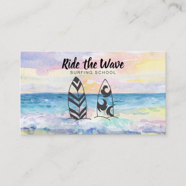 *~* Ride the Wave Ocean Beach Surfing School Business Card (Front)