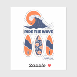 Ride the Wave Surfboards Bold Retro Surf Art