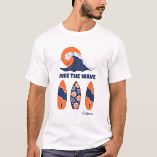 Ride the Wave Surfboards Bold Retro Surf Art T-Shirt