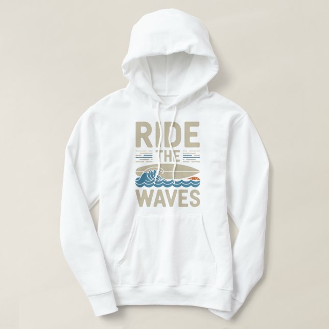 Ride the Waves Retro Surfboard Design Hoodie (Design Front)