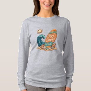 Ride the Waves Surfboard Illustration - Long Sleev T-Shirt