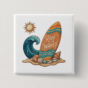 Ride the Waves Surfboard Illustration - Tropical B 15 Cm Square Badge