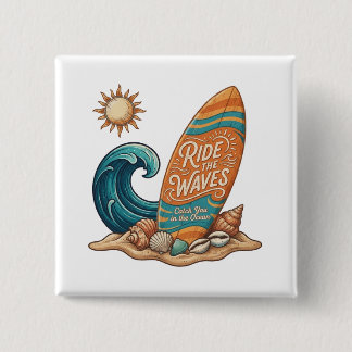 Ride the Waves Surfboard Illustration - Tropical B 15 Cm Square Badge
