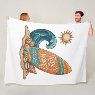 Ride the Waves Surfboard Illustration - Tropical B Fleece Blanket
