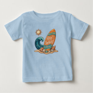 Ride the Waves Surfboard Illustration - Tropical S Baby T-Shirt