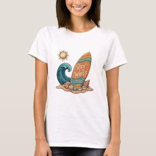 Ride the Waves Surfboard Illustration - Tropical S T-Shirt