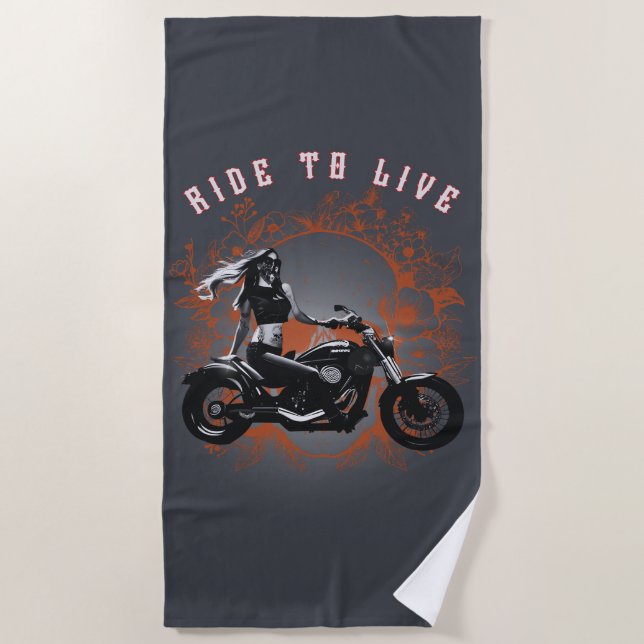 Ride to Life - Biker Girl Beach Towel (Front)