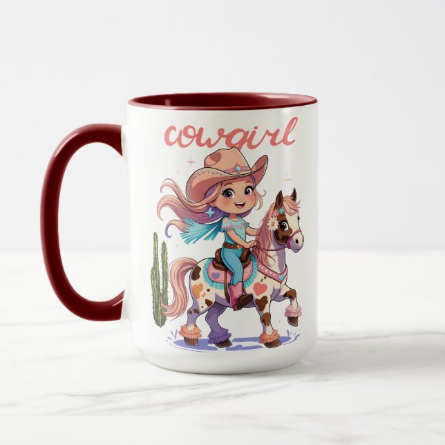 Ride with Joy – Cute Cowgirl on Her Spotted Horse” Mug (Left)