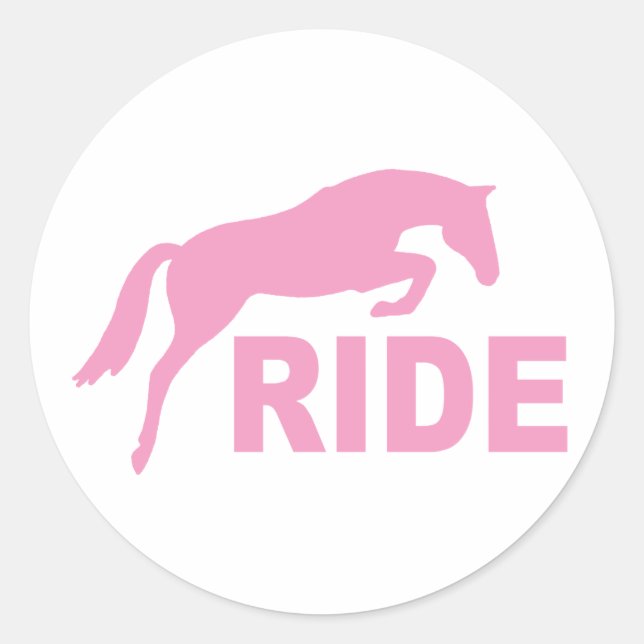 RIDE with Jumping Horse (pink) Classic Round Sticker (Front)