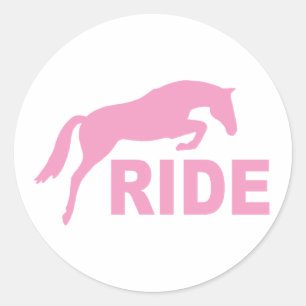 RIDE with Jumping Horse (pink) Classic Round Sticker