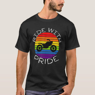Ride With Pride Gay Bikers LGBT Month Vintage Retr T-Shirt