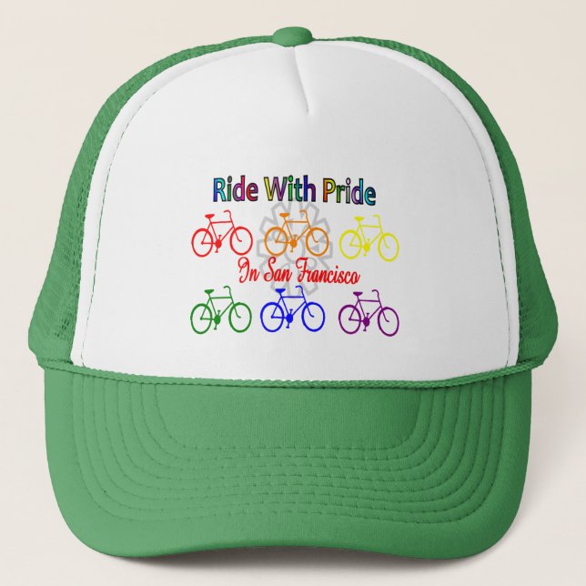 ride with pride SF--Gay Lesbian cyclist Trucker Hat (Front)