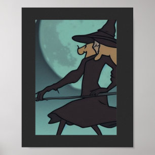 ride your broom in the moonlight spooky fun poster