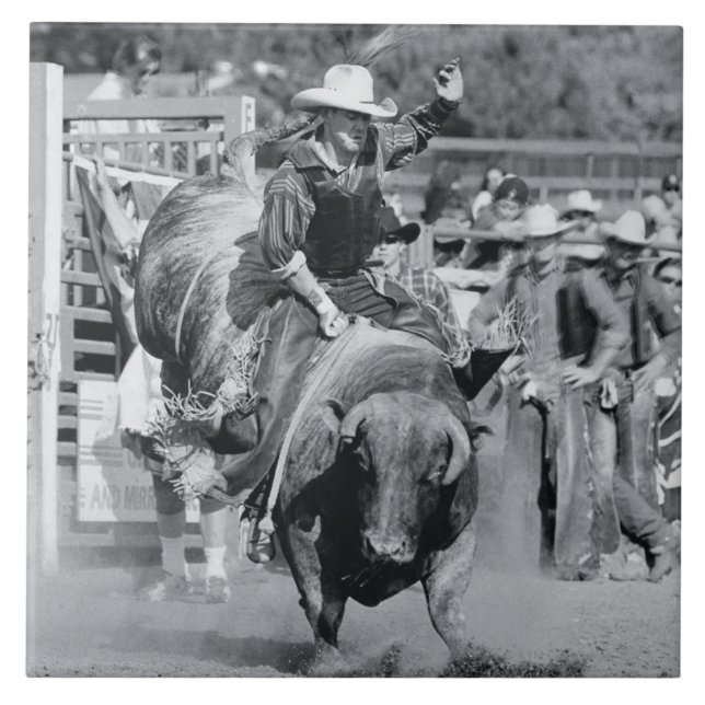Rider hanging on to bucking bull tile (Front)