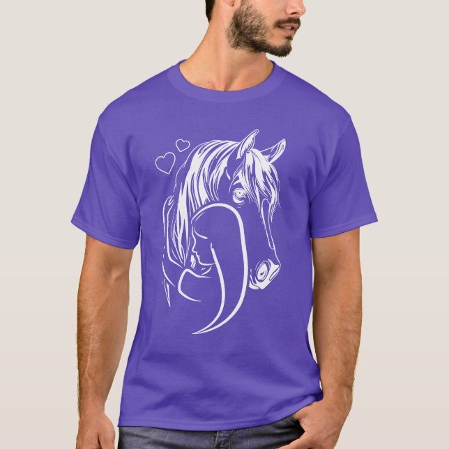 Rider Horse Lineart Horse and Girl Rider gift T-Shirt (Front)