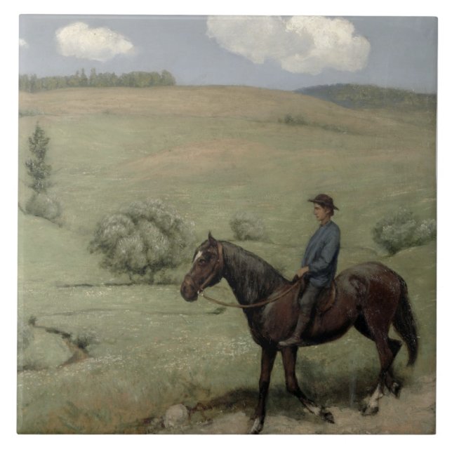 Rider in a Landscape, 1894 (oil on board) Tile (Front)