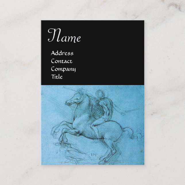 Rider on a Rearing Horse / Monogram,blue,black Business Card (Front)