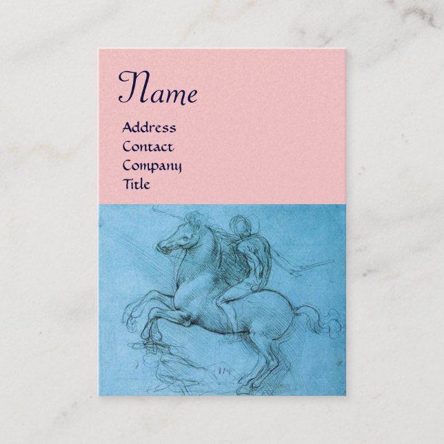 Rider on a Rearing Horse Monogram,blue,pink,gold Business Card (Front)