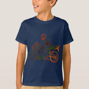 Rider on Motorcycle Rainbow Metallic T-Shirt