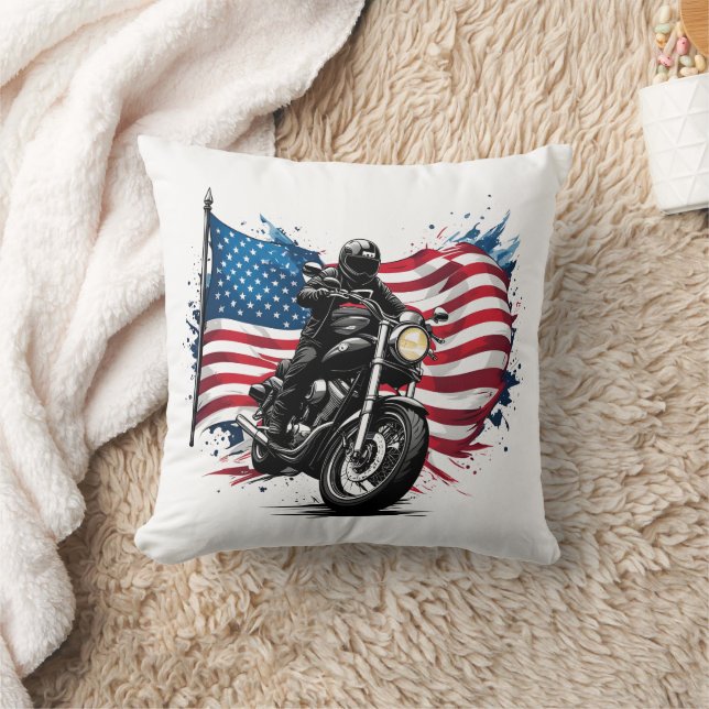 Rider with vibrant American flag Cushion (Blanket)