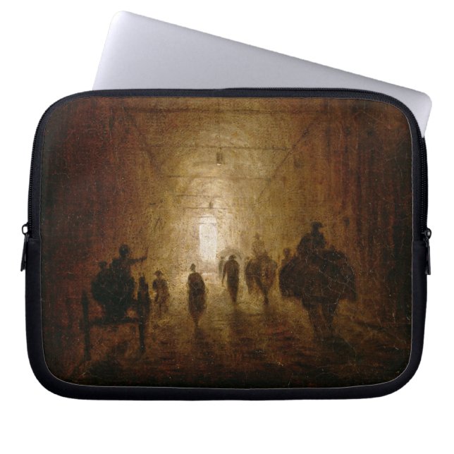 Riders and Pedestrians Passing Through an Arched P Laptop Sleeve (Front)