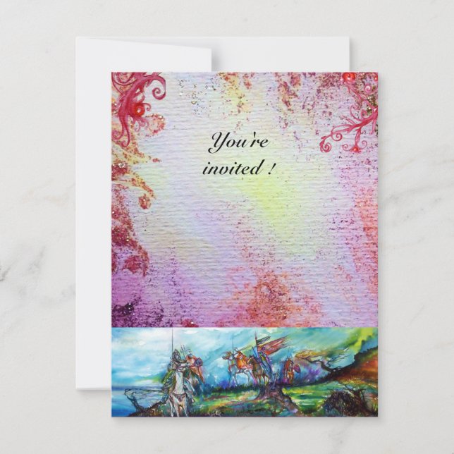 RIDERS IN STORM Mediaeval Knights Horseback Purple Invitation (Front)