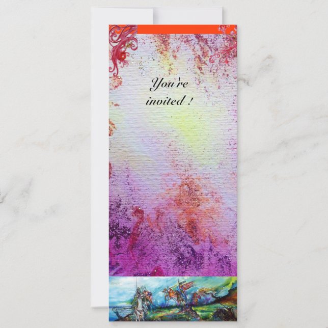 RIDERS IN STORM Mediaeval Knights Horseback Purple Invitation (Front)