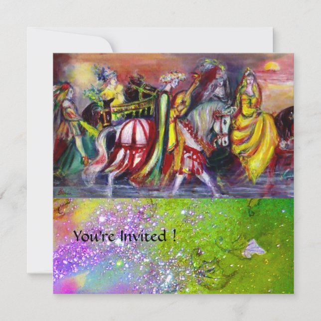 RIDERS IN THE NIGHT ,pink purple green sparkles Invitation (Front)